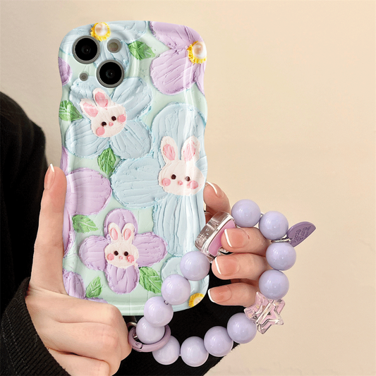 Green flower bunny wave phone case