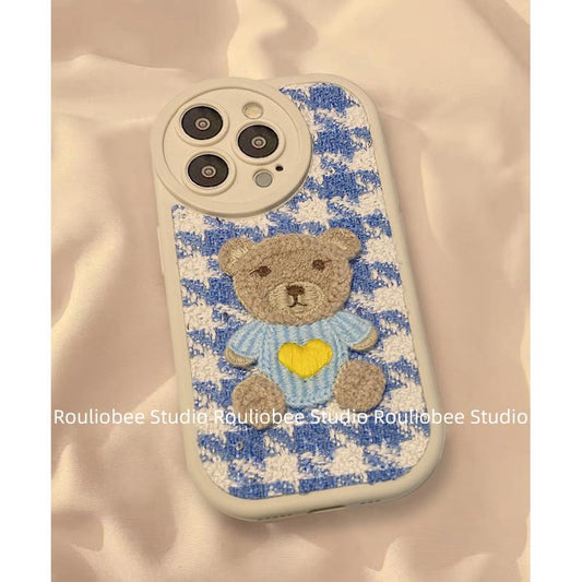 Flannelette plaid embroidered bear